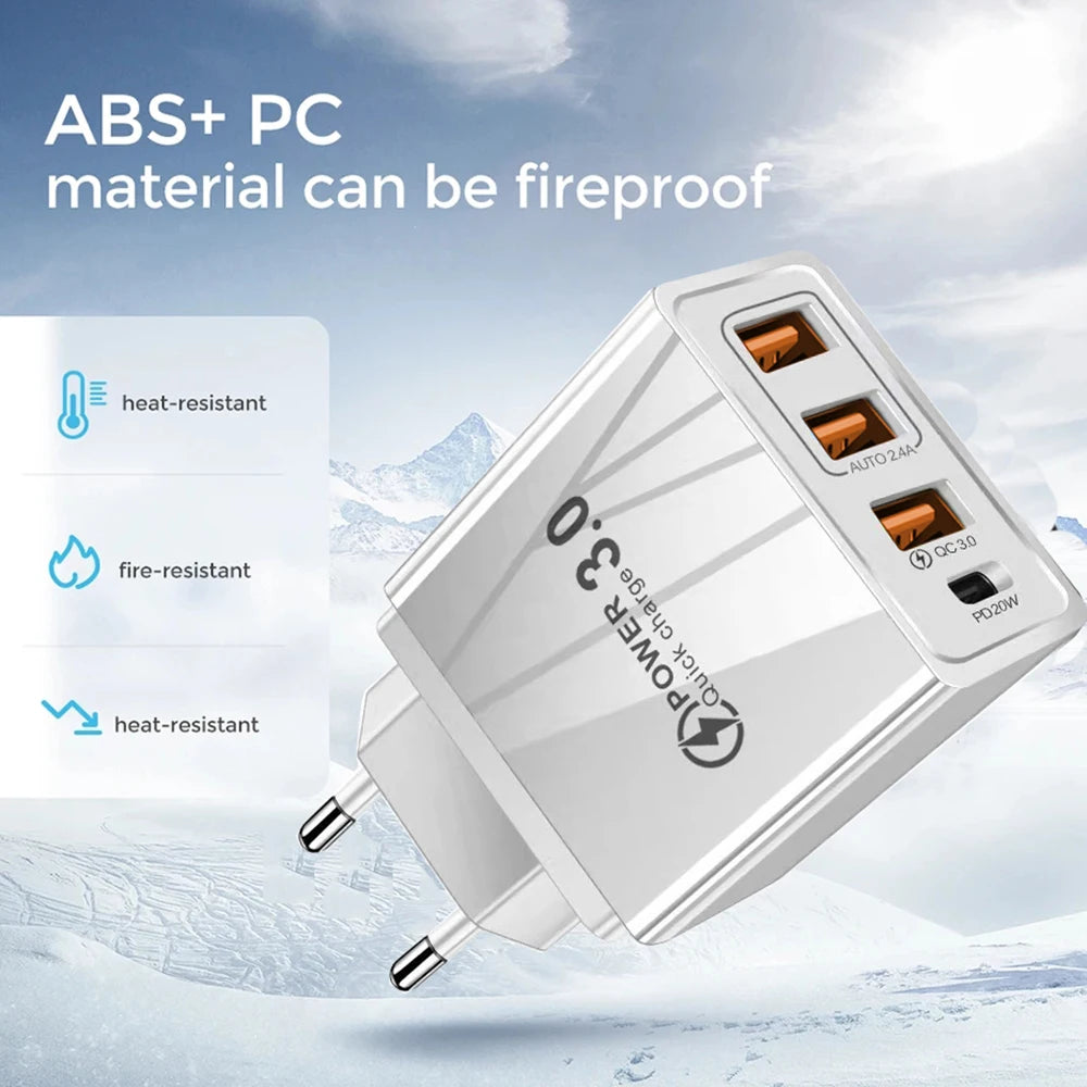 48W USB Charger QC 3.0 Type C PD Fast Charge For iPhone 12 13 Max