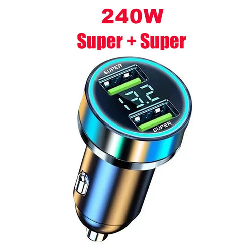 240W Car Charger Dual USB Ports 120W Super Fast Charging with Digital