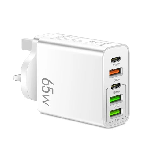 PD 20W USB Fast Charger 5Ports Total 65W USB C Charger Quick Charge