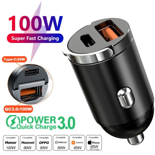 Mini 200W PD QC Pull Ring Fast Charging Car Charger USB C Car Phone