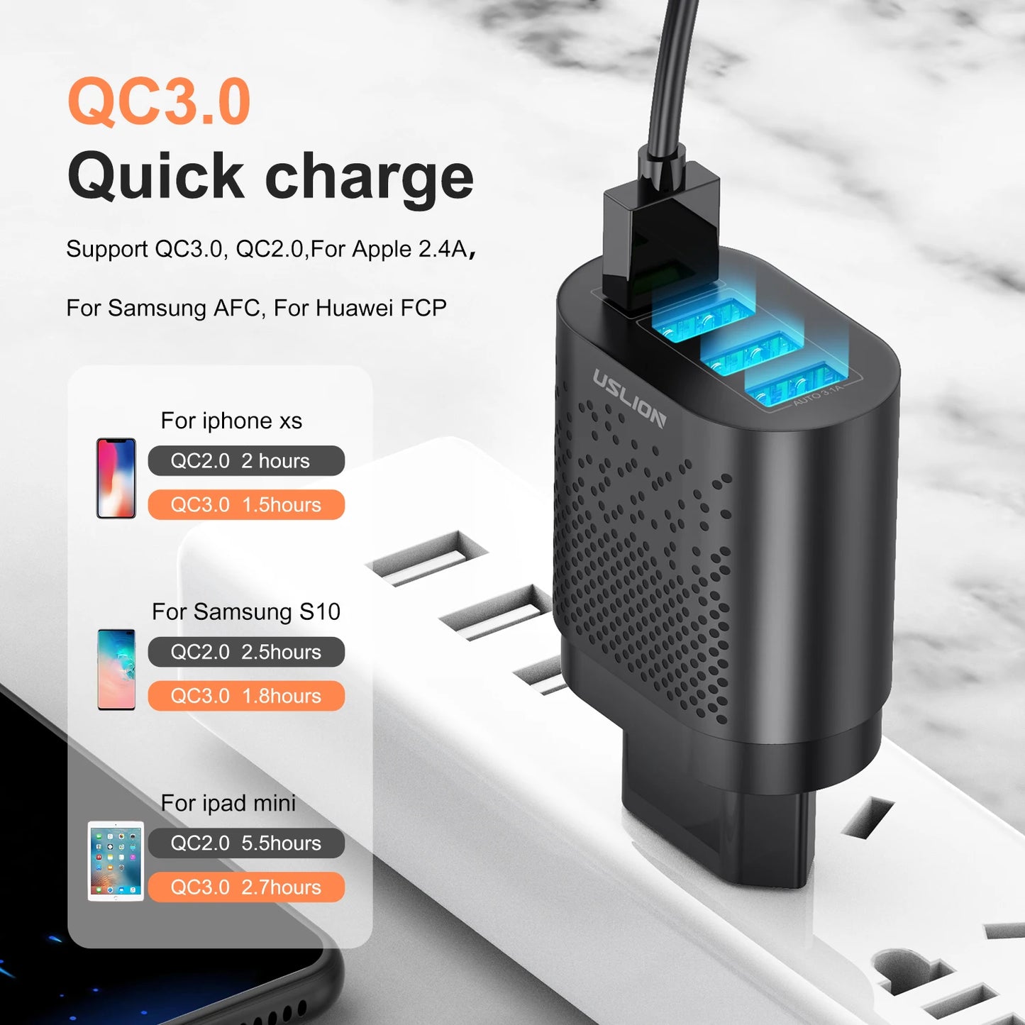 Korean USB Fast Charger KR Plug USB Charger QC3.0 Quick Charge 3A