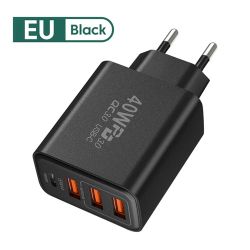 40W 4 Ports USB Type C Charger Quick Charge 3.0 EU Plug Fast Charging