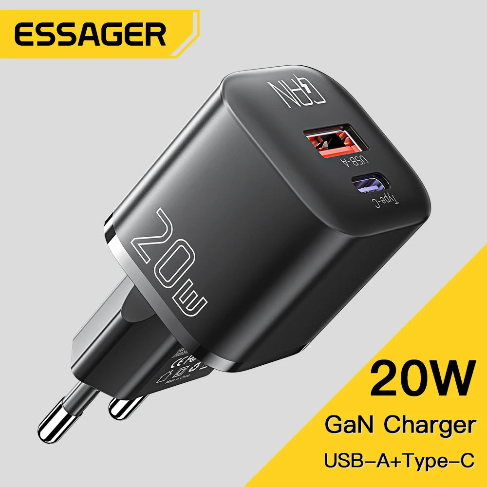 Essager 20W GaN USB Type C Charger PD Fast Charge Phone QC 3.0 Quick