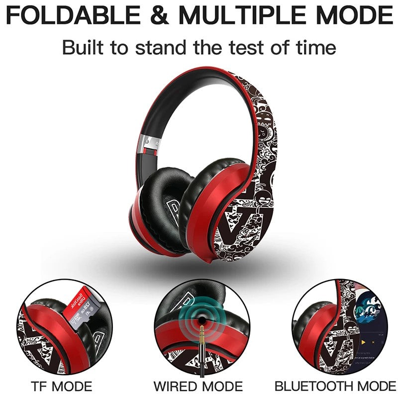 Graffiti Wireless Headsets Bluetooth Stereo Headphones With Microphone