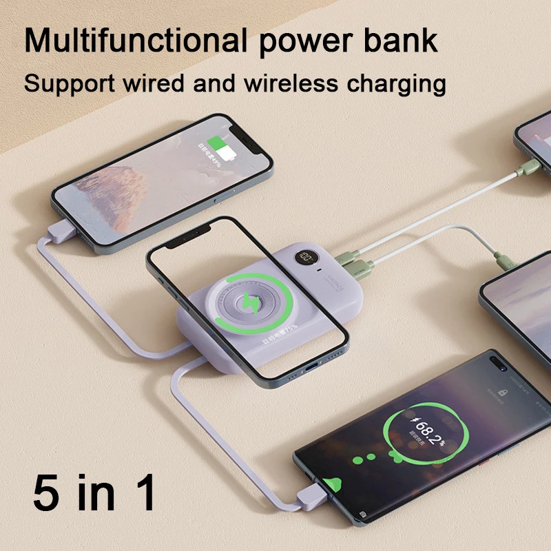 Magnetic Power Bank With Dual-Line Mini Powerbank Portable Charger