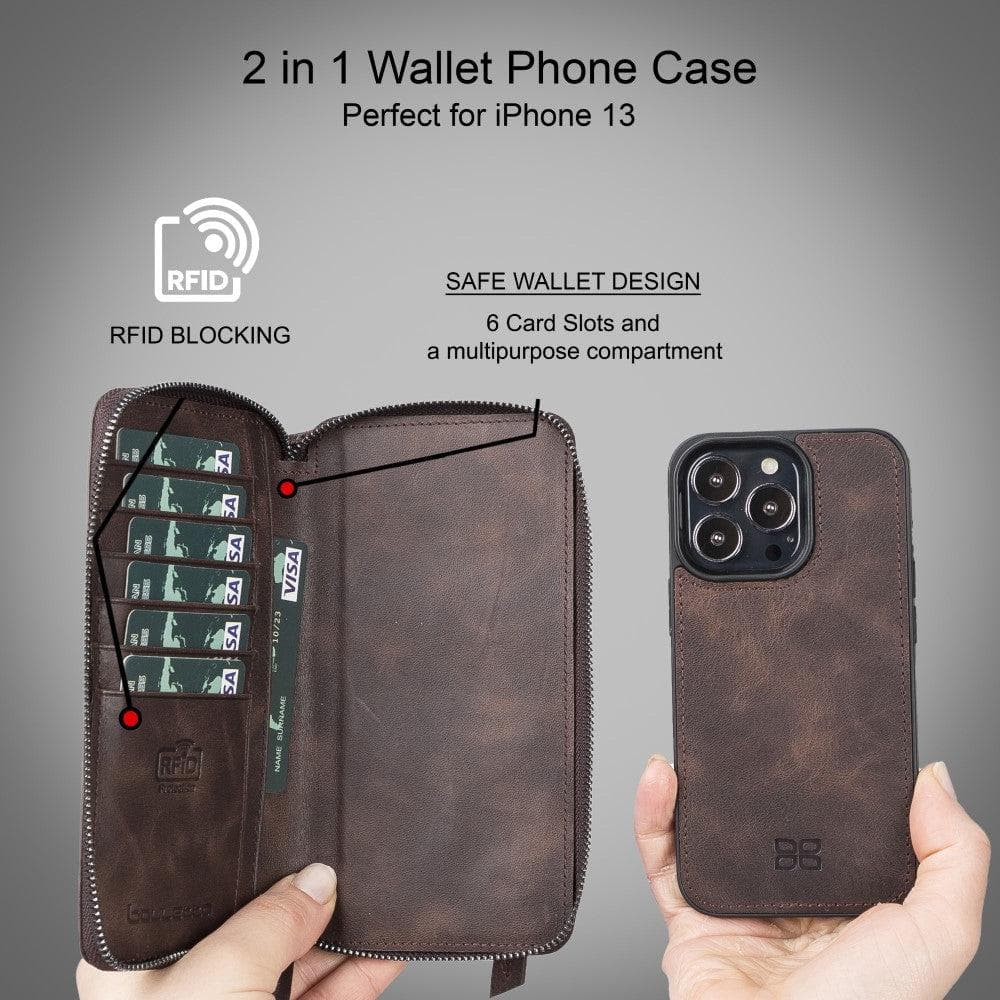 Detachable Leather Zipper Wallet Cases for Apple iPhone 13 Series